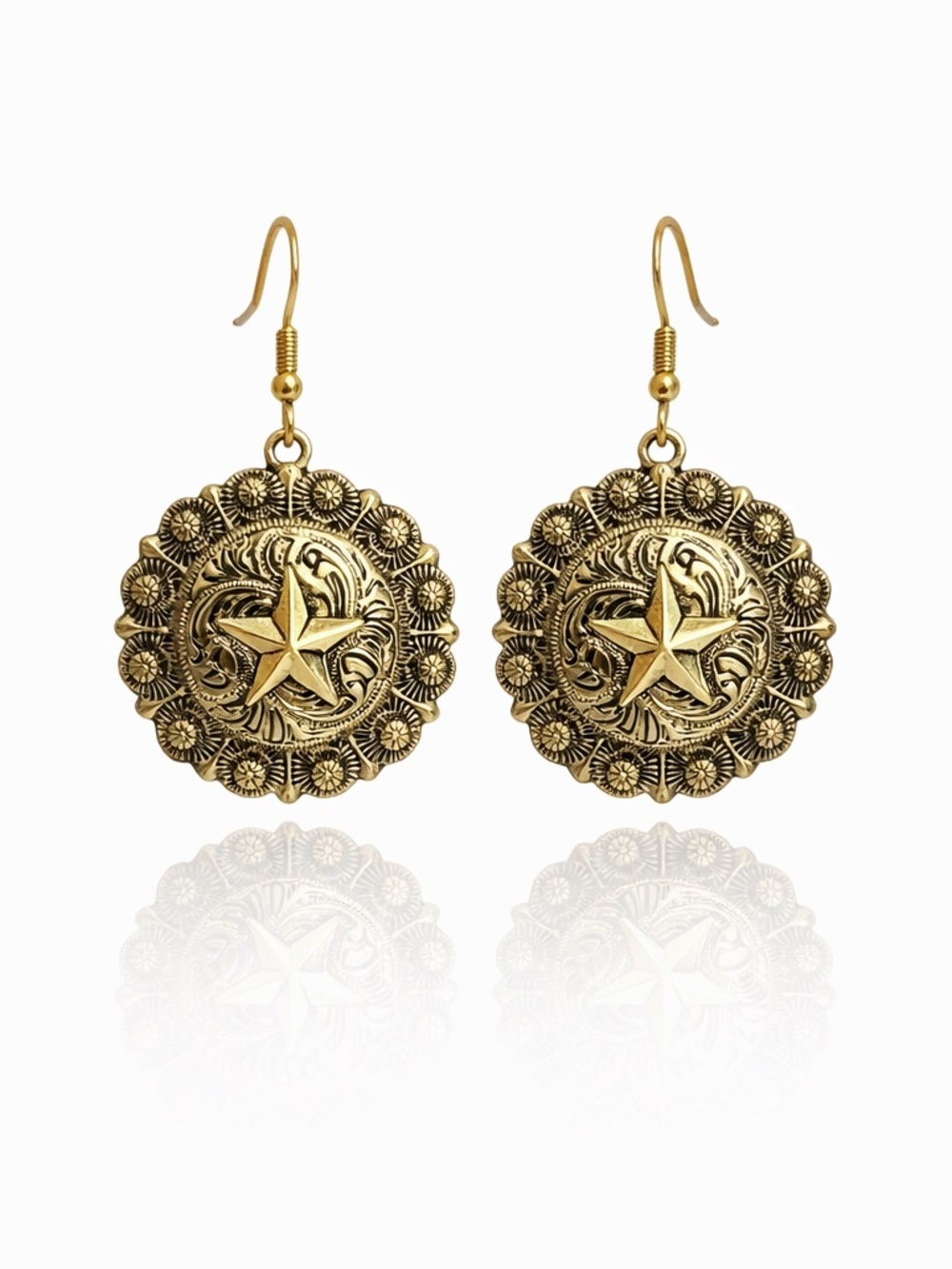 Gold Metallic Star Medallion Drop Earrings